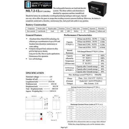 Mighty Max Battery 12V 7Ah BATTERY REPL. TEMPEST 12V7.5AH, TR7.5-12A, TR7.2-12A - 4PK MAX3428321